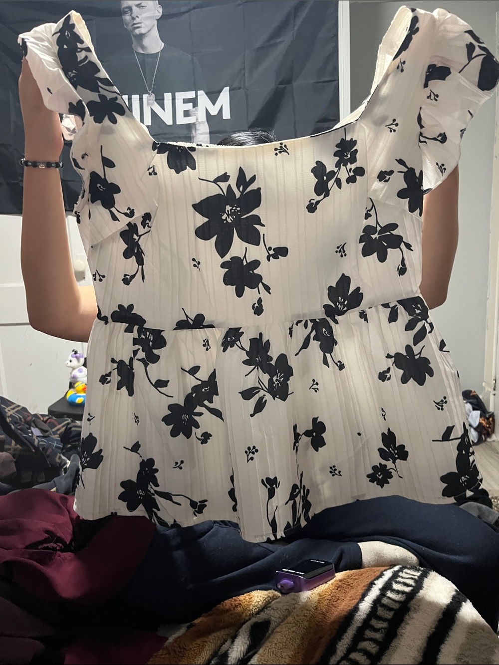 SHEIN White Floral Square-Neck Peplum Top